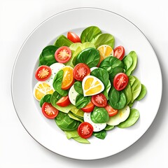 Wall Mural - Healthy salad plate, watercolor illustration