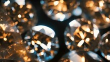 Spinning Shiny Glow Big Gold Diamonds In Black Background