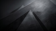A Set Of Textured Black Pyramids In An Abstract Minimalist Setting.