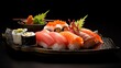 Savory Delights: A Platter of Assorted Sushi and Fresh Greens