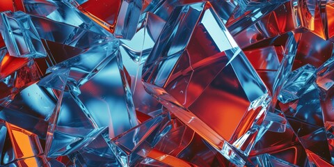 Luxurious Geometry Collage of Blue and Red Glass Broken Pieces
