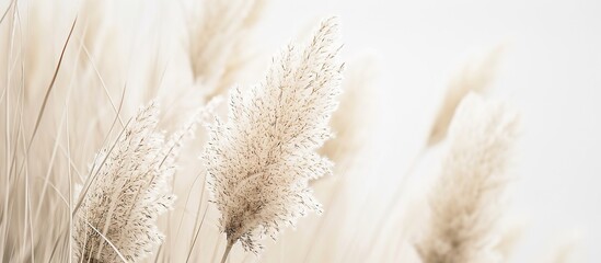 Beautiful shades of neutral pampas grass and reeds create an aesthetic backdrop with sunlight casting shadows on the walls