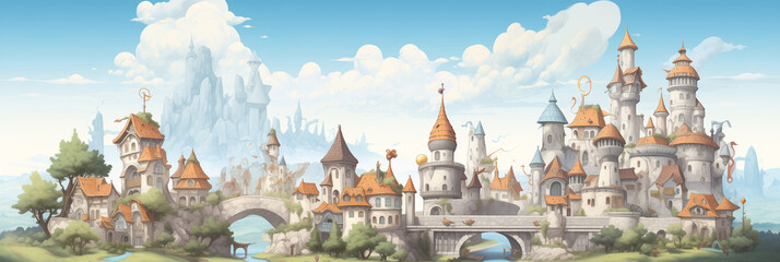 Wall Mural - Mysterious Fabulous City. Background image 3808x1280 pixels. Neo Game Art 001