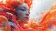 © pengedarseni - 3D surreal illustration, woman with wavy orange hair is drowning. decorated with small air bubbles.