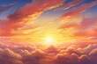 Beautiful sunset above the clouds in the sky,  Nature background