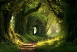 Fototapeta  - Beautiful green forest in the morning light,  Beautiful nature background
