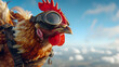 © vanilnilnilla - Curious Chicken Wearing Goggles and Looking at the Sky