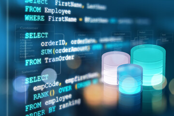 Wall Mural - developer or programmer's text editor showing sql structured query language code on computer monitor