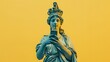 Statue with Smartphone on Yellow