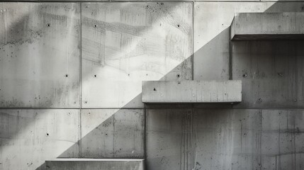 Poster - A monochromatic masterpiece of symmetry, the abstract concrete wall rises in parallel lines, its composite material hinting at a sturdy building while the few steps invite exploration