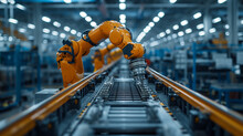 An Unmanned Automatic Factory Production Robot Performs Manufacturing In The Factory.