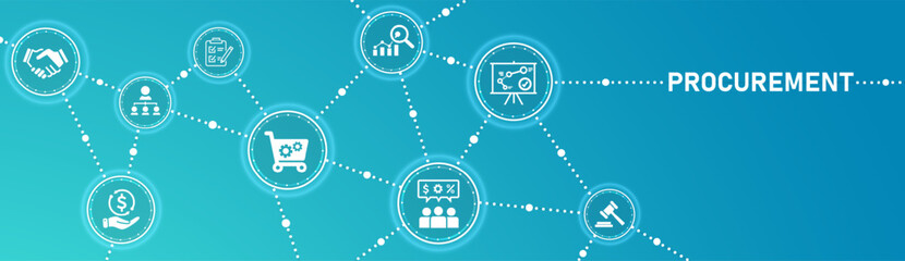 Procurement management banner web icon vector illustration concept with icon of operational management, strategy, structure, people, governance, process, technology and performance