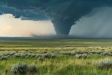 Tornado Touching Down Over Open Plains