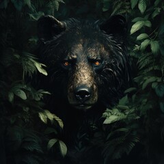 Wall Mural - Wild bear inthe dark jungle