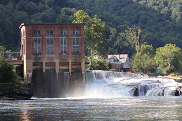 Wall Mural - Waterfall and dam in a small river town in West Virginia. 