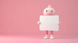 © Danny - A 3D cartoon character holding a blank white sign against a soft pink background. Copy space