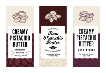 Sticker - Vector pistachio butter labels in modern style. Vector pistachio illustrations and patterns
