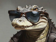 Portrait Of A Crocodile Wear Sunglasses 