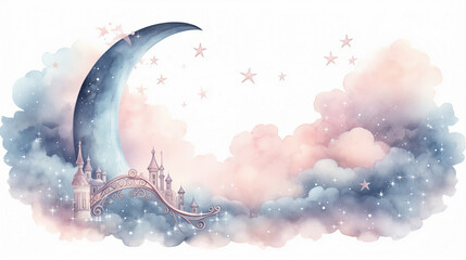 Wall Mural - background with clouds and stars A celestial design featuring a night sky filled