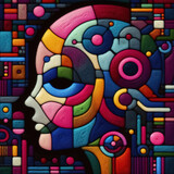 Fototapeta Młodzieżowe - felt art patchwork, Abstract digital cyborg face. Artificial intelligence concept