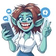 A professional social media troll woman makes a V sign with her smartphone. How to Be a Professional Social Media Troll: Tips and Tricks.
