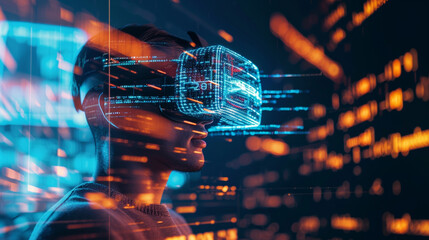 Wall Mural - a programmer surrounded by virtual reality code, creating a dynamic and immersive scene that showcas