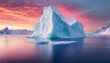 Arktyczny krajobraz góra lodowa o wschodzie słońca, dekoracja tapeta generative ai