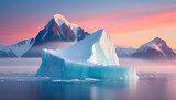 Fototapeta  - Arktyczny krajobraz góra lodowa o wschodzie słońca, dekoracja tapeta generative ai