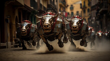 Robotic Bulls Running The Sanfermines