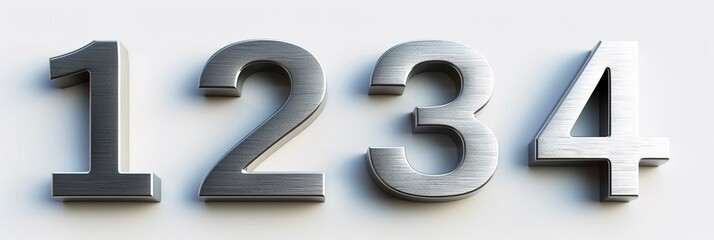 Wall Mural - stainless steel 3d number of 1 2 3 4 isolated on white.