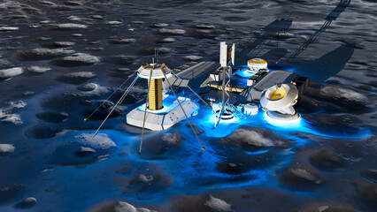 Wall Mural - lunar base, spatial outpost. first settlement on the moon. space missions. living modules for the co