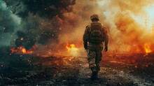 Soldier In A Uniform, War Scene, Explosion