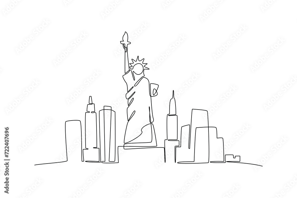 One single line drawing New York city skyline United States. Historical ...