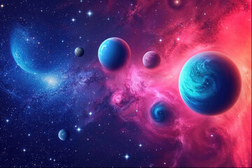 Wall Mural - Cosmic background with stars, planets and constellations
