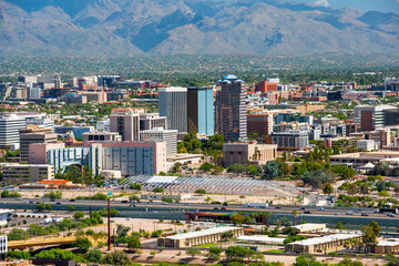 Wall Mural - Beautiful Aerial Skyline View of Tucson - 4K Ultra HD Image of Desert Cityscape