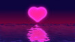 Creative illustration of pink love heart symbol over the water. St Valentines Day vacations holiday gift concept. Image of pink heart symbol in the sky above the sea beach.