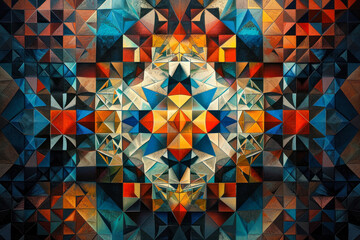 Wall Mural - symphony of geometric patterns emerges from the depths of darkness, like a mesmerizing dance of light and shadow.
