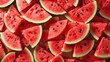 © H_designs - realistic Background of fresh sweet red watermelon. Watermelon background