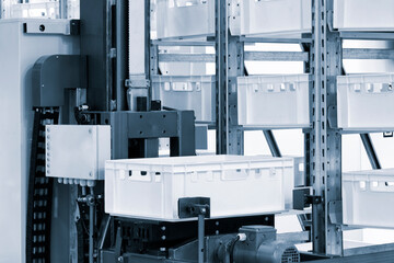 Fototapete - modern distribution warehouse with boxes on racks