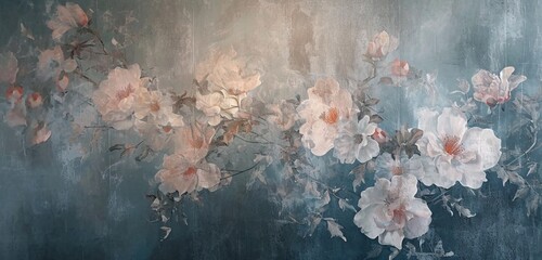 Wall Mural - ethereal flowers seem to bloom in a spectral dance across a wall, their delicate forms and subtle co