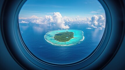 Wall Mural -  an aerial view of a small island in the middle of the ocean as seen from a window of an airplane.