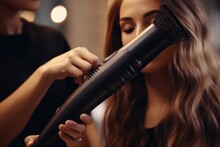 Woman Using A Hair Dryer To Dry Her Hair. Ideal For Beauty, Hairstyling, And Personal Care Concepts