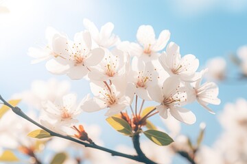 Wall Mural - A bunch of white flowers on a tree. Perfect for nature-themed designs and springtime concepts