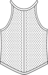 Women's Crochet, Mesh Cropped Halter Neck Knit Vest Top. Technical fashion illustration. Flat apparel top template front, white color. Women's CAD mock-up.
