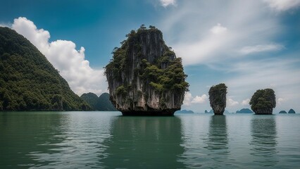 Wall Mural - island country A beautiful nature of Thailand with James Bond island reflecting in water 