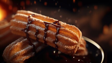 Poster - A close up shot of a plate of donuts covered in rich, decadent chocolate. Perfect for indulgent dessert concepts or food-related designs