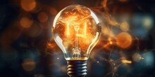 A Light Bulb With A Glowing Brain Inside, Representing Creativity And Intelligence. Can Be Used To Illustrate Ideas, Innovation, And Brainstorming Concepts