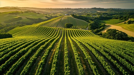 Canvas Print -  an aerial view of a lush green field with trees in the foreground and rolling hills and rolling hills in the background.