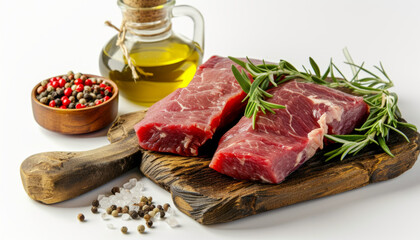 Wall Mural - raw beef steak with spices on the table.