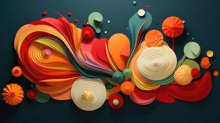 Wall Mural - Colorful paper art with a wave pattern. Generative AI.